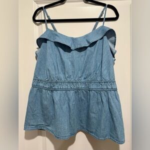 Lane Bryant Light Blue Chambray Ruffled Tank Top